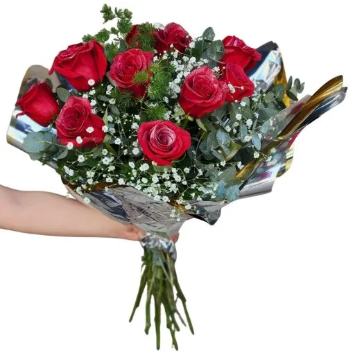 Ramo de 12 rosas rojas abrillantadas